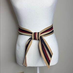 Striped Tan and Navy Belt Sash. EUC. Y2K